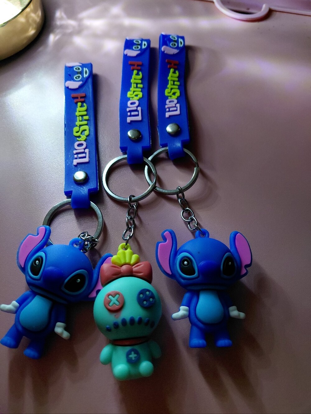 Disney Blue Stitch Silicone Keychain Trio with Teal Accent